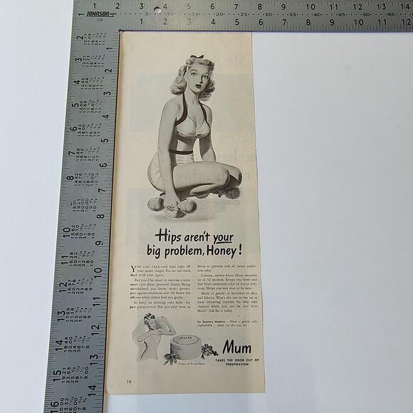 1946 Mum Print Ad Sexy Bikini Pose Perspiration Hips Humor MCM Beauty Branding - Picture 4 of 9